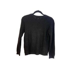 New Nordstrom Rack Cotton Emporium Crewneck waffle Knit Black Sweater Small